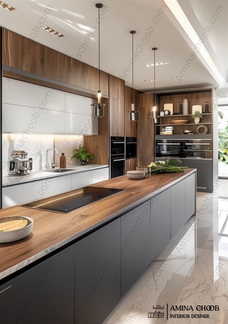 کابینت هایگلاس برای آشپزخانه مستطیل