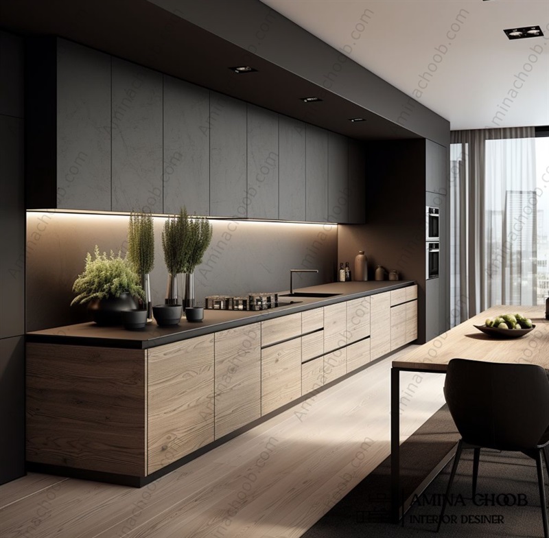 کابینت هایگلاس برای آشپزخانه مستطیل