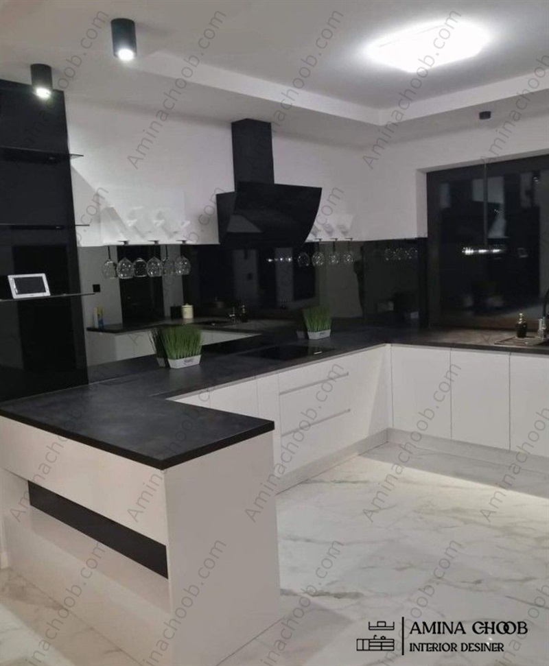 کابینت هایگلاس برای آشپزخانه مستطیل